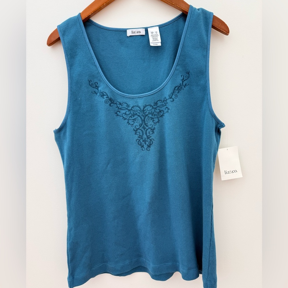 NEW NWT Liz & Co. Women Tank Top Embroidered Scoop Neck Sleeveless Top Size XL